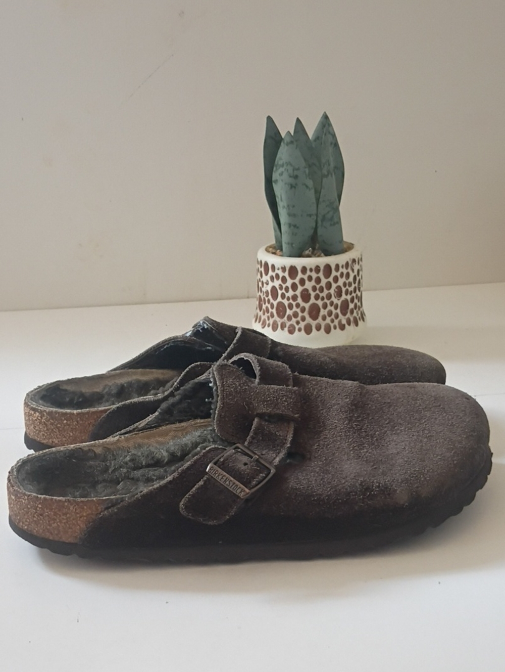 Birkenstock Boston Brown Suede Slip-On Clogs with Buckle Size 40